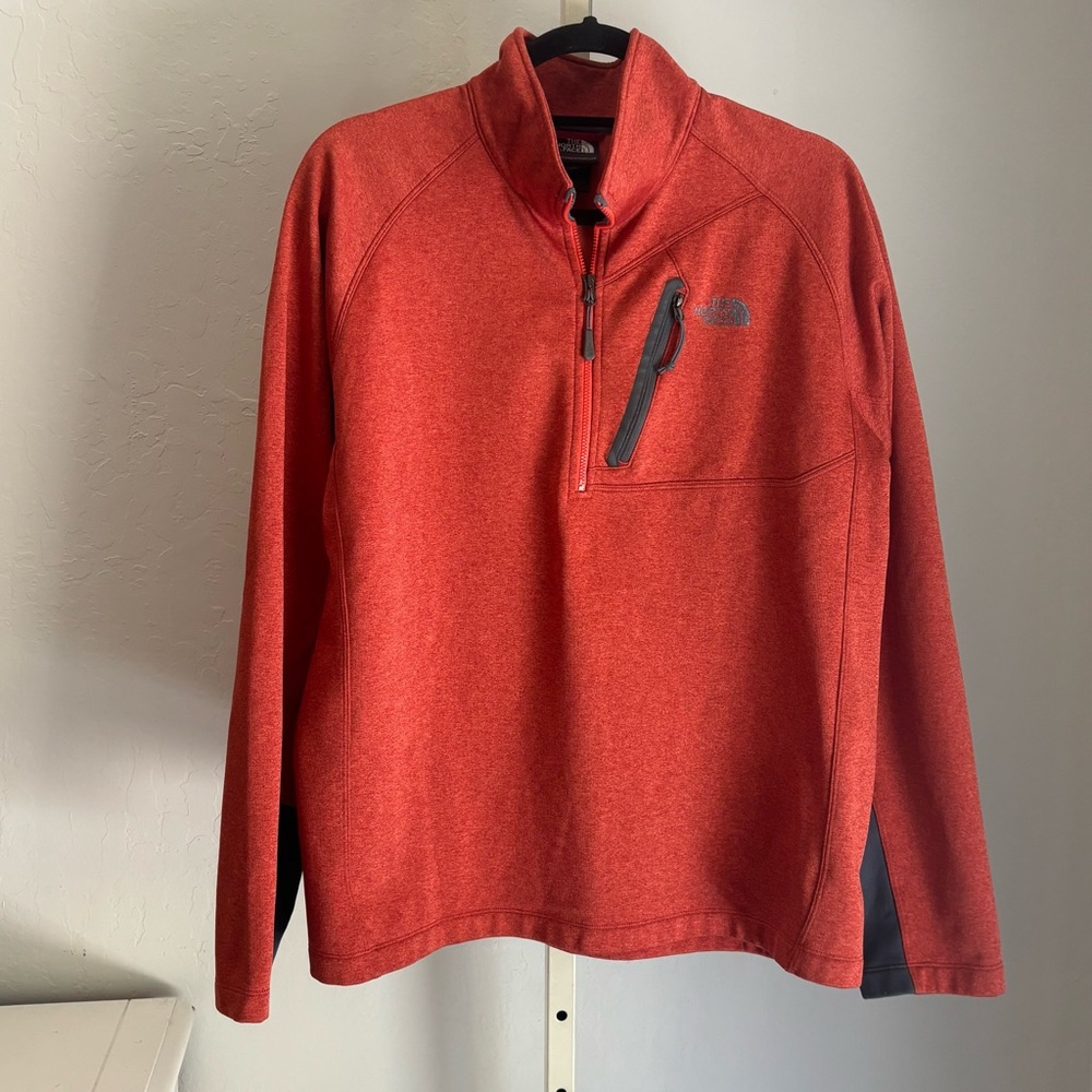 Northface Men’s Orange 1/2 Zip Pullover Sweater Jacket, Large